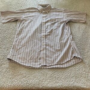 Stafford Executive Mens Short Sleeve Striped Pinpoint Oxford Shirt Blue White L